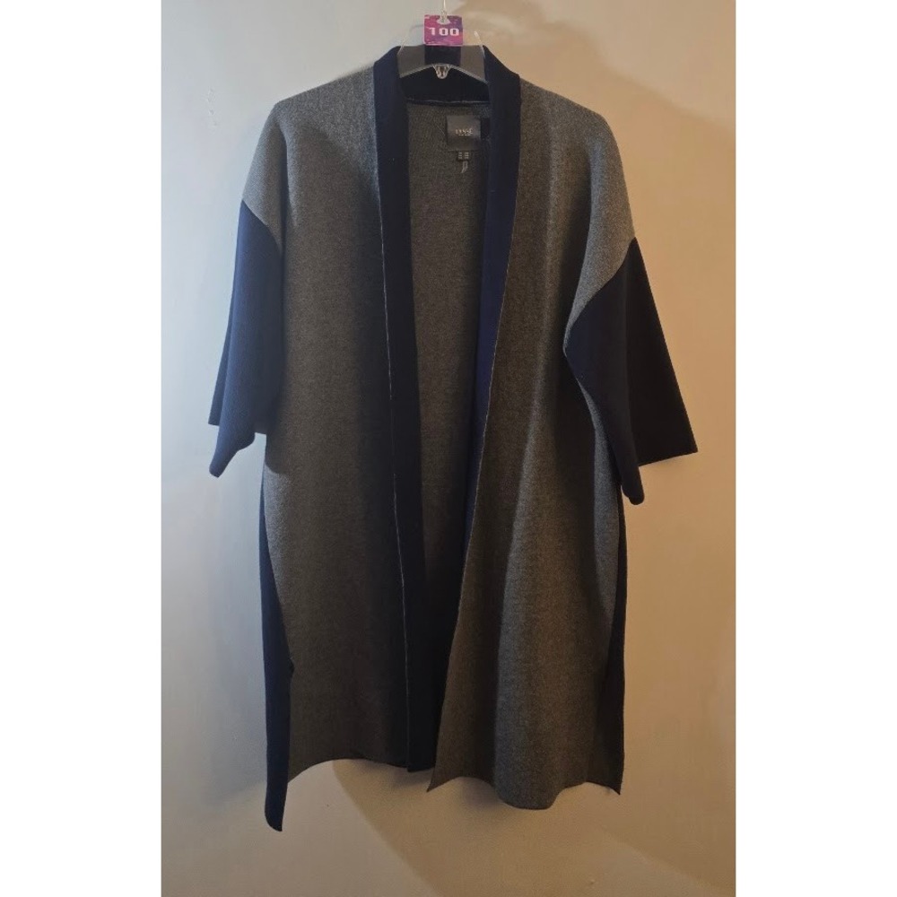 Lysse Womens Cardigan Gray Navy Colorblock Open Front Knit Wrap Sweater Size S/M